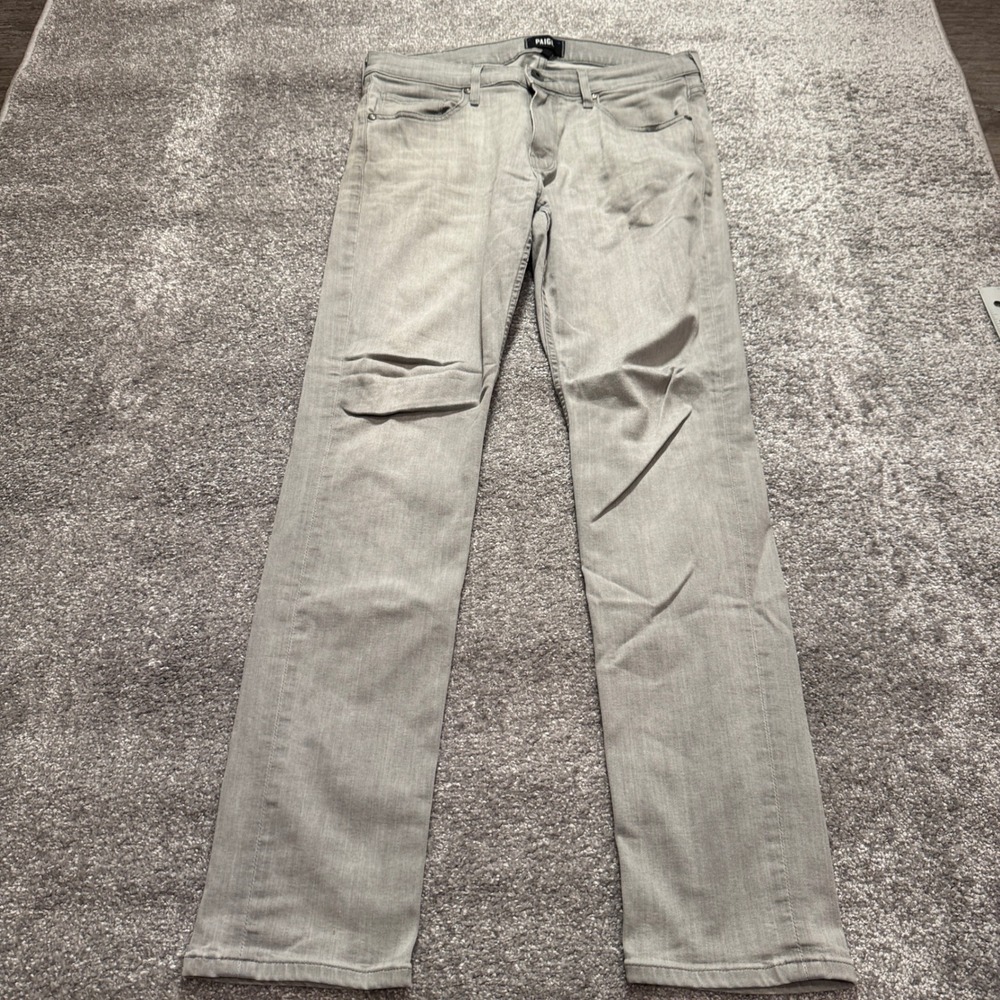 PAIGE Lennox Jeans Mens 32 Gray Denim Rayon Cotton Slim Fit Designer 32x31 Adult